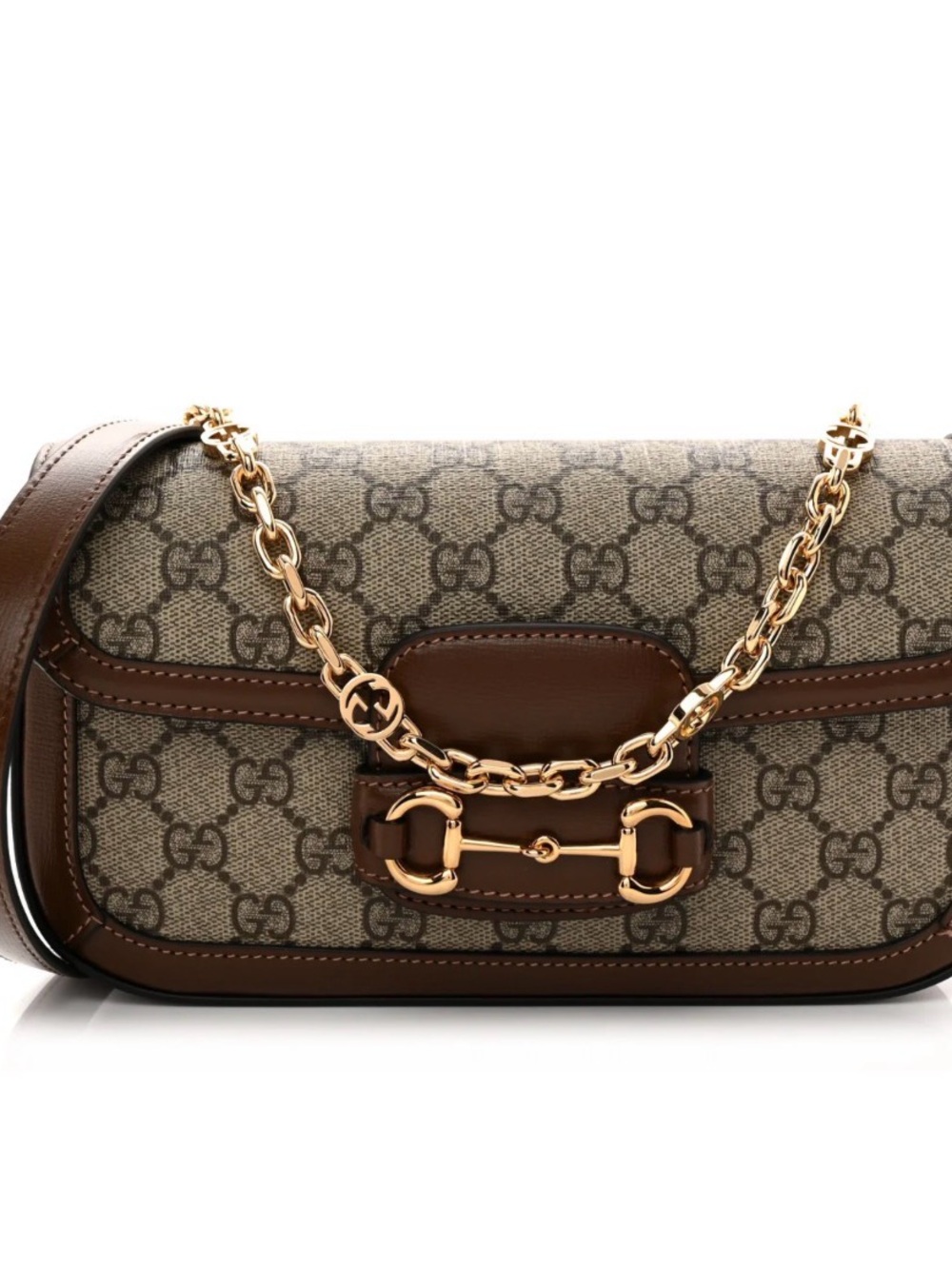 NEW GG Supreme Monogram Small Horsebit 1955 Chain Shoulder Bag Beige Ebony